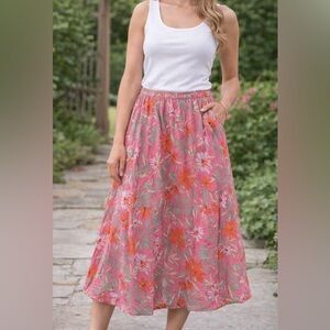 Appleseed’s‎  women’s pink floral midi skirt Medium petite